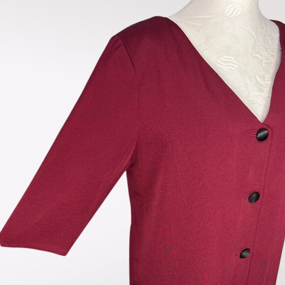 Vintage 80s Maroon Button Up Tunic Top Rayon Size 8 - Picture 8 of 10